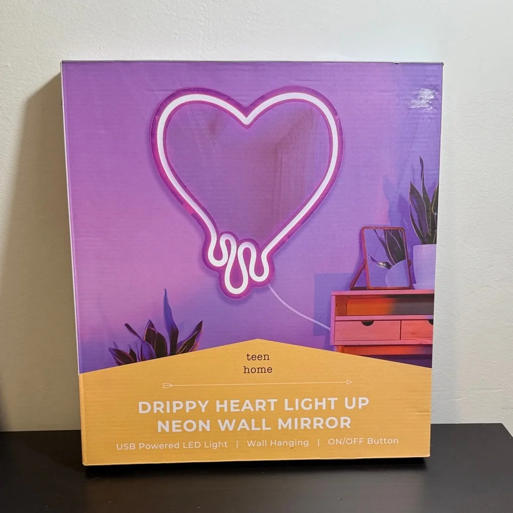 New View Dripping Heart Light Up‎ Neon Wall Mirror | Pink | Brand New